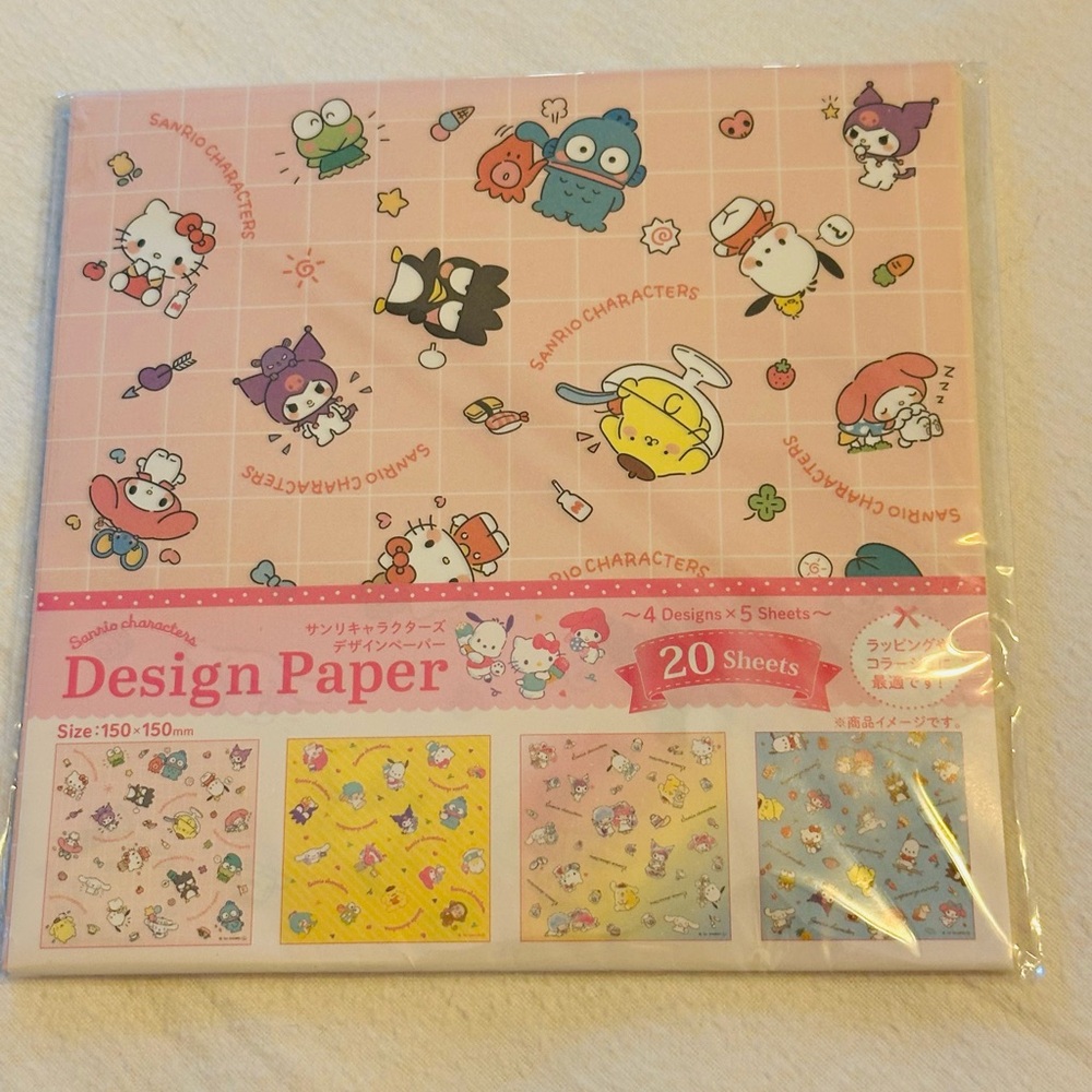 Sanrio Pink Origami Paper Set with multiple Characters